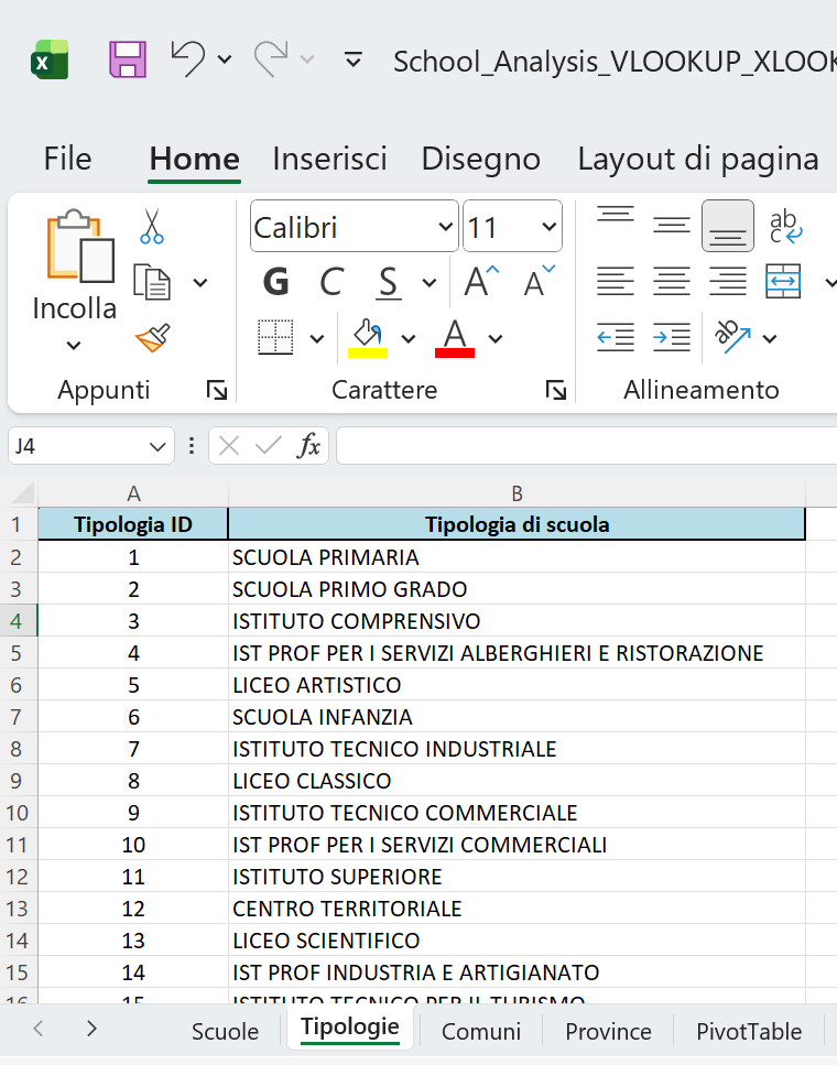 Screenshot 2 showing Tipologia di scuola lookup